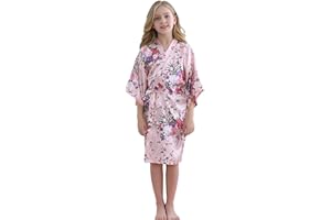 MORFORU Girls Kids Daffodils Silky Satin Kimono Robe for Wedding Spa Party, Short