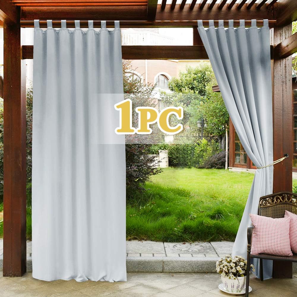 PONY DANCE Indoor Outdoor Curtains - Tab Top Solid Patio Light Block Wind Keep Out Curtain for Front Porch/Garden, 52 in Wide by 84 Long, Greyish White, 1 PC