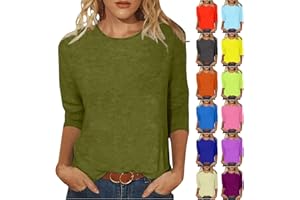WKISHENL Womens 3/4 Length Sleeve Tops Casual Summer Shirts Crewneck Three Quarter Length Sleeve Tops Cute Loose Fit Blouses