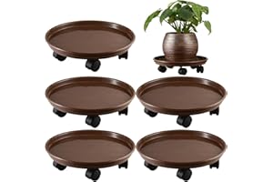 KVYUSFLOURISH 5-Pack Extra-Large Plant Caddy with Wheels - 15" Rolling Plant Stands - Heavy-Duty Plastic Planter Roller Base - Brown