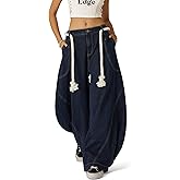Aelfric Eden Super Baggy Barrel Jeans Wide Leg Jeans Unisex Casual Drawstring Elastic Waist Denim Pants Trouser
