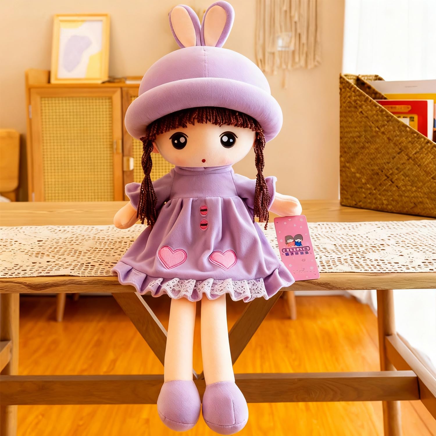 ITODA Baby Girls Rag Doll Girl Decoration Companion Toys Cute Soft Cuddly Stuffed Toy Plush Dolls Beautiful Ragdoll with Hat Skirt for Baby Kids Christmas Birthday Gift 50CM,Purple