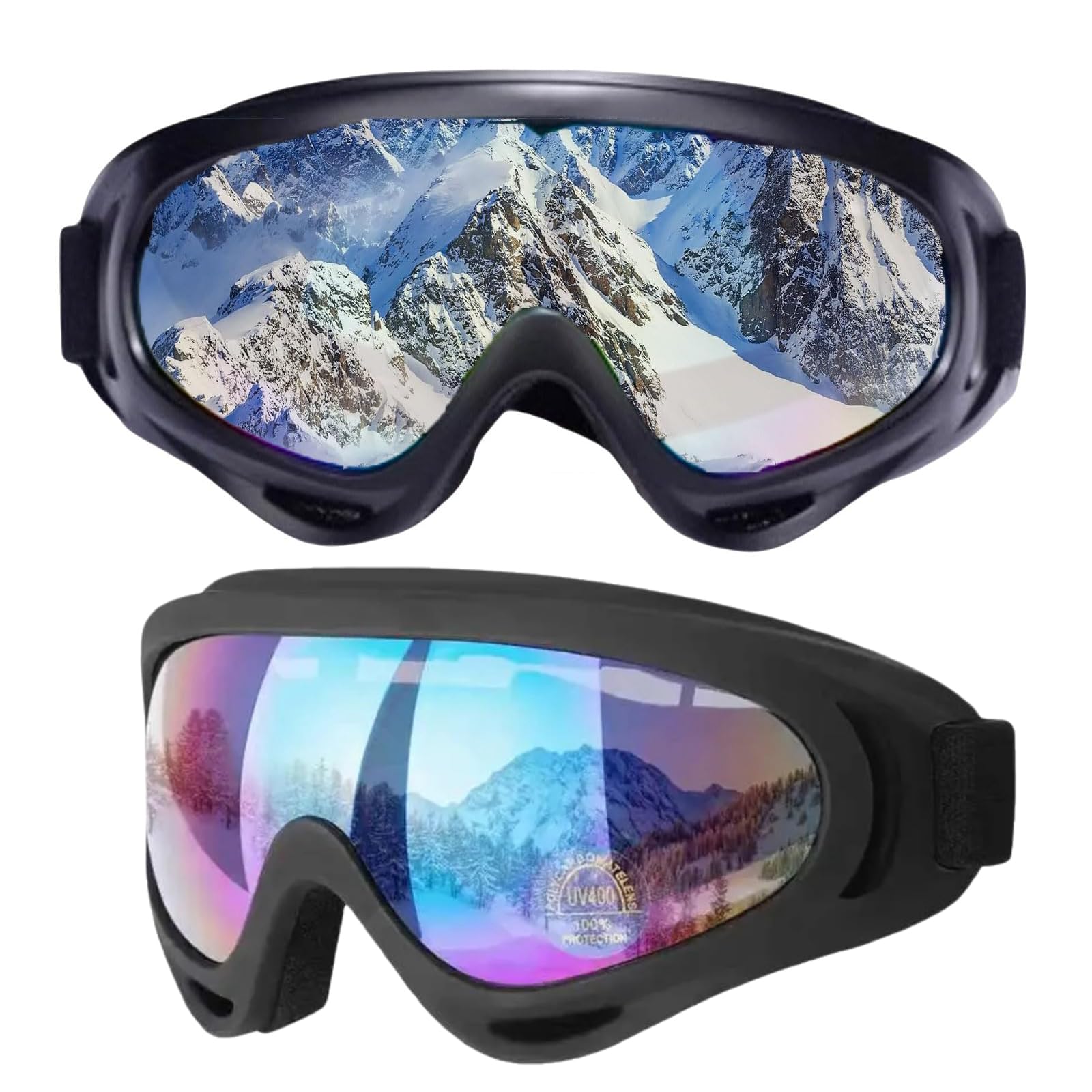 ZHYUAN 2 pieces windproof motorcycle goggles, snowboard goggles for men, snowboard goggles, protective goggles, suitable for outdoor activities, skiing, cycling, snowboarding, hiking, eye protection