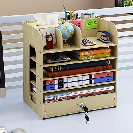 Amazon Co Jp 卓上収納ケース 大容量 オフェス収納 デスク上置き棚 机上収納ボックス 卓上収納ラック 本立て 小物入れ 書類整理 机上用品 ブラウン 化粧品収納 おしゃれ 卓上 多機能収納 収納ケース 32 6 22 2 34 7cm 文房具 オフィス用品