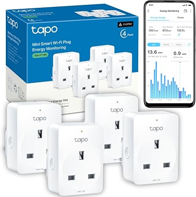Tapo P110M Smart Plug 4-Pack Energy Monitor Matter Certified WiFi Alexa Google