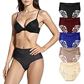 QUASTI Womens High Waist Underwear Lace Panties Soft Breathable Ladies Hipster Panty Multi Briefs 5 Pack