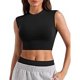 YEOREO CoreFlex Women Sleeveless Workout Crop Top | Crew Neck, Basic, Modal, Slim Fit, buttery soft, stretchy, Summer, Y2K, Gym, Yoga, Going Out Top