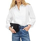Womens White Tuxedo Button Down Shirt Pleated Bib Tops Long Sleeve Casual Blouse