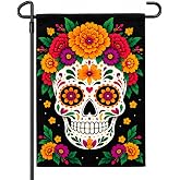 Dia de los Muertos Decorations Outdoor, Sugar Skull Decor Garden Flag | Polyester 11.81 X 17.72 In Flag For Yard, Porch & Patio Day Of The Dead Decorations With Vivid Dia De Muertos Skull Art