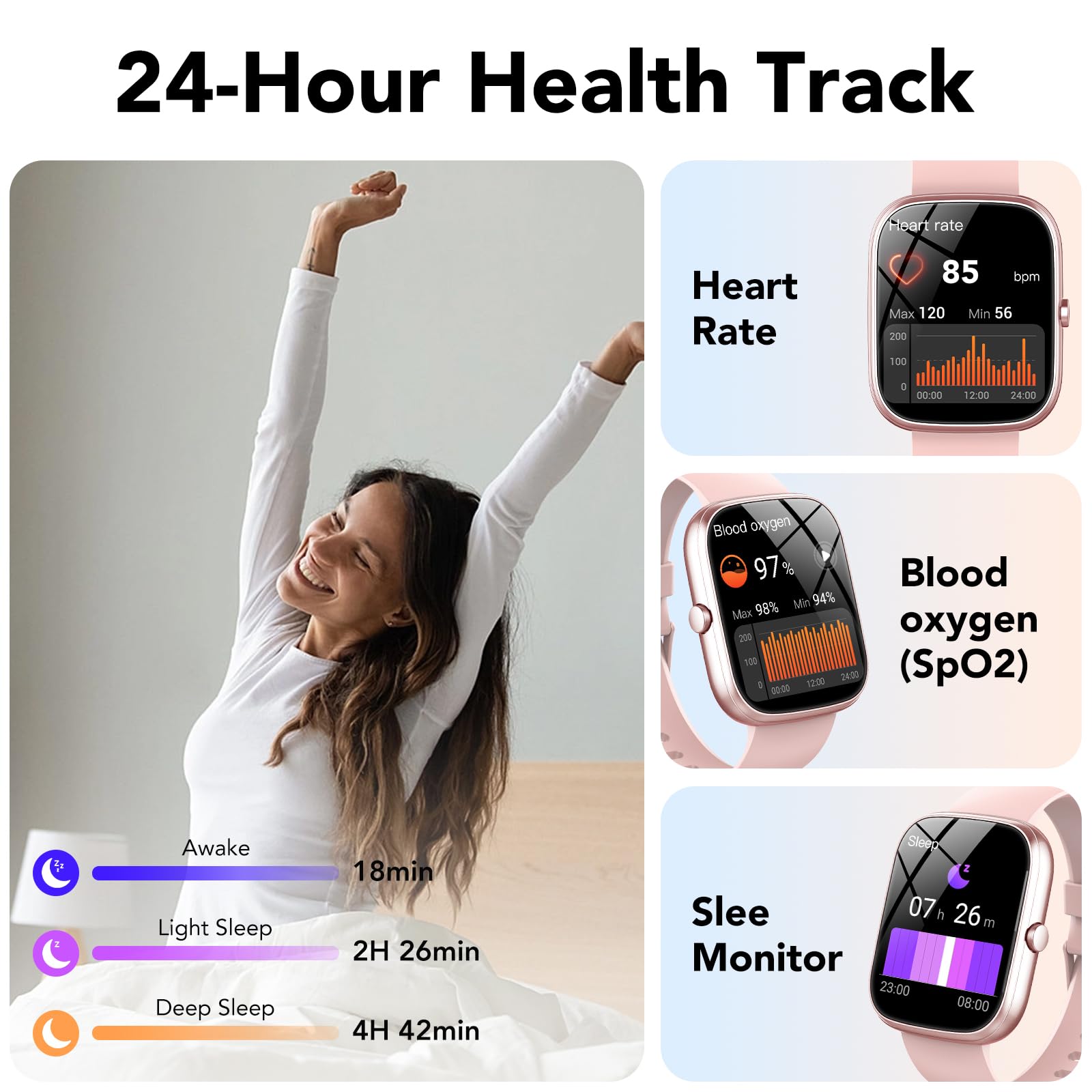 Smart Watch for Women (Answer/Make Call), 1.91" Smartwatch Fitness Activity Tracker, 100+ Sports Modes/Heart Rate/Sleep Monitor/Pedometer/Calories, IP68 Waterproof Fitness Watch for Android iOS - Image 5