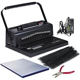 Binditek Spiral Binding Machine, 4:1 Pitch, 20-Sheet Punch, with Bonus Kit | 46 Disengageable Pins, Electric Coil Inserter, Adjustable Side Margin, with 100 8Mil PVC Covers, 100 5/16 in Coils and Pliers