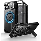 Dexnor for iPhone 12 & iPhone 12 Pro Case with Slide Camera Cover & Adjustable Kickstand & Built-in Screen Protector,Magsafe Rugged Shockproof Bumper Cases Heavy-Duty Magnetic Protective Cover,Black