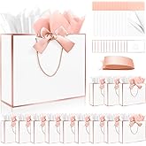 Ethhqu 12 Pack Gift Bags with Handles Include Tissue Papers & Cards, Medium Size 12.6×10×4'' Thank You Gift Bags Medium Size for Birthday, Baby Shower, Wedding, Bridesmaids (White and Rose Gold)