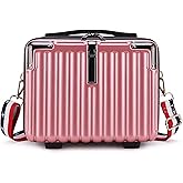 Duleylv Mini Suitcase Hard Shell Makeup Case Stress-Resistant ABS Hard Makeup Travel Case Portable Hand Luggage with Shoulder Strap for Travel Camping Home Organizer Pink