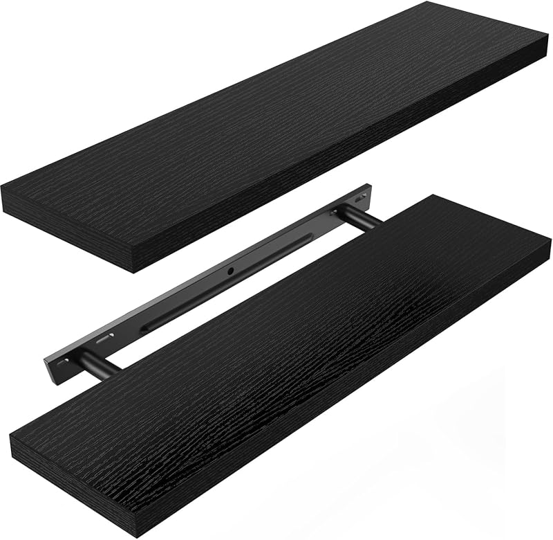 STOREMIC Floating Shelves Black 60cm Set of 2 Modern Wall Shelves 60X17X3 cm