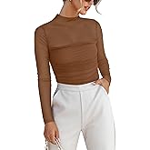 ANRABESS Womens Sexy Mesh Long Sleeve Shirts Trendy Mock Neck Sheer Ruched Going Out Tops Fall Slim Fit Blouses 2025