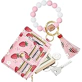 Bistup Wallet Keychain Wristlet for Women - Credit Card Holder Wallets Key Chain Ring Cute Design Slim Small RFID Coin Pocket Purse for Ladies Teen Girls Fashion Strawberry