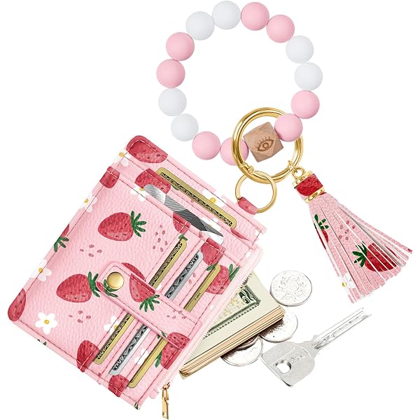 Cartera Pequeña Para Niñas/mujer - Ventana Identificación, 7 Tarjeteros, Diseño Frutal, Rosa