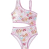 Floerns Girl's One Piece Swimsuits Floral Asymmetrical Neck Cut Out Monokini Swimwear