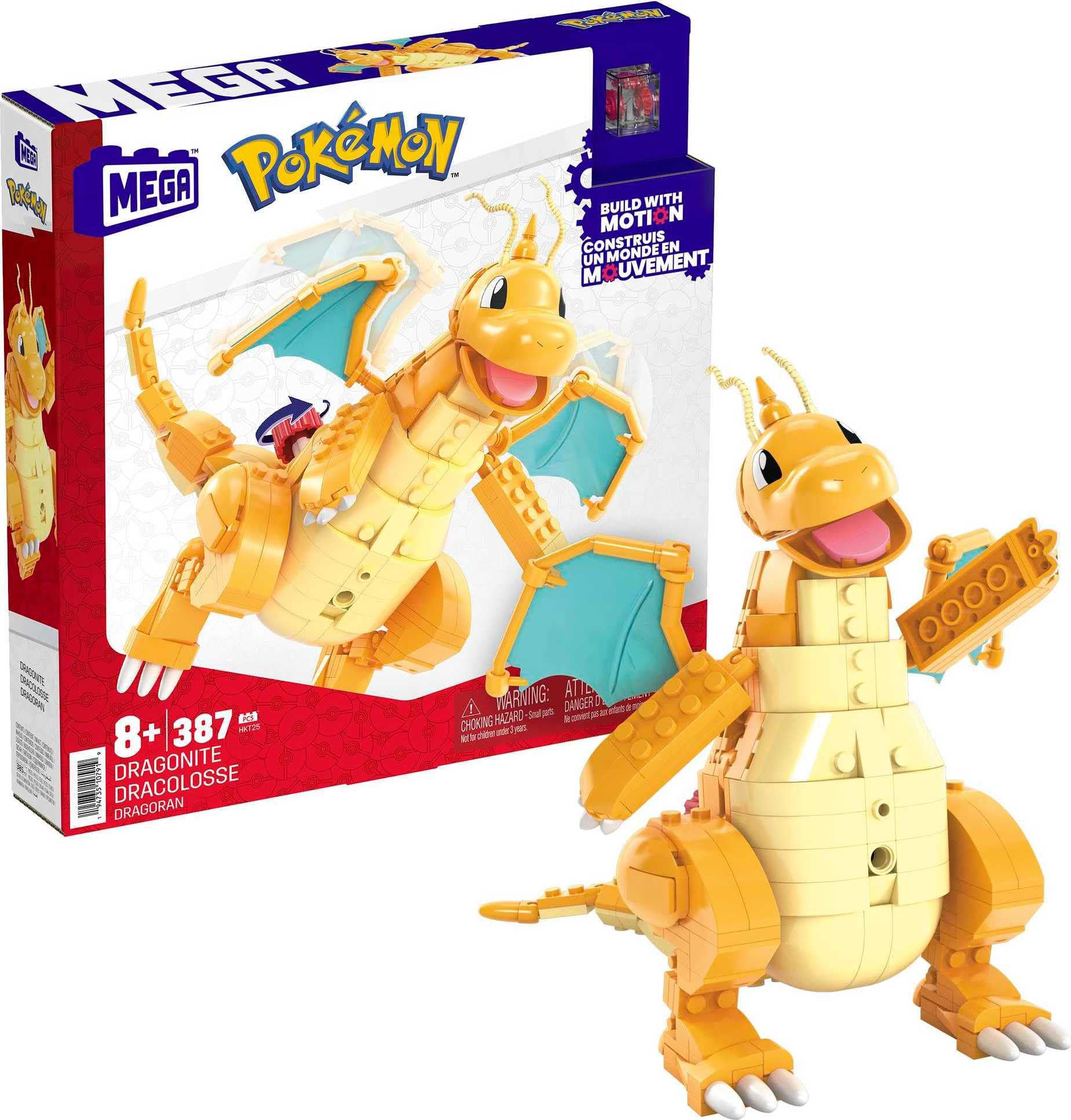 MEGA Pokémon Building Toys Set Dragonite with 387 Pieces, Articulated and Poseable with Motion, 7 Inches Tall, for Kids, HKT25