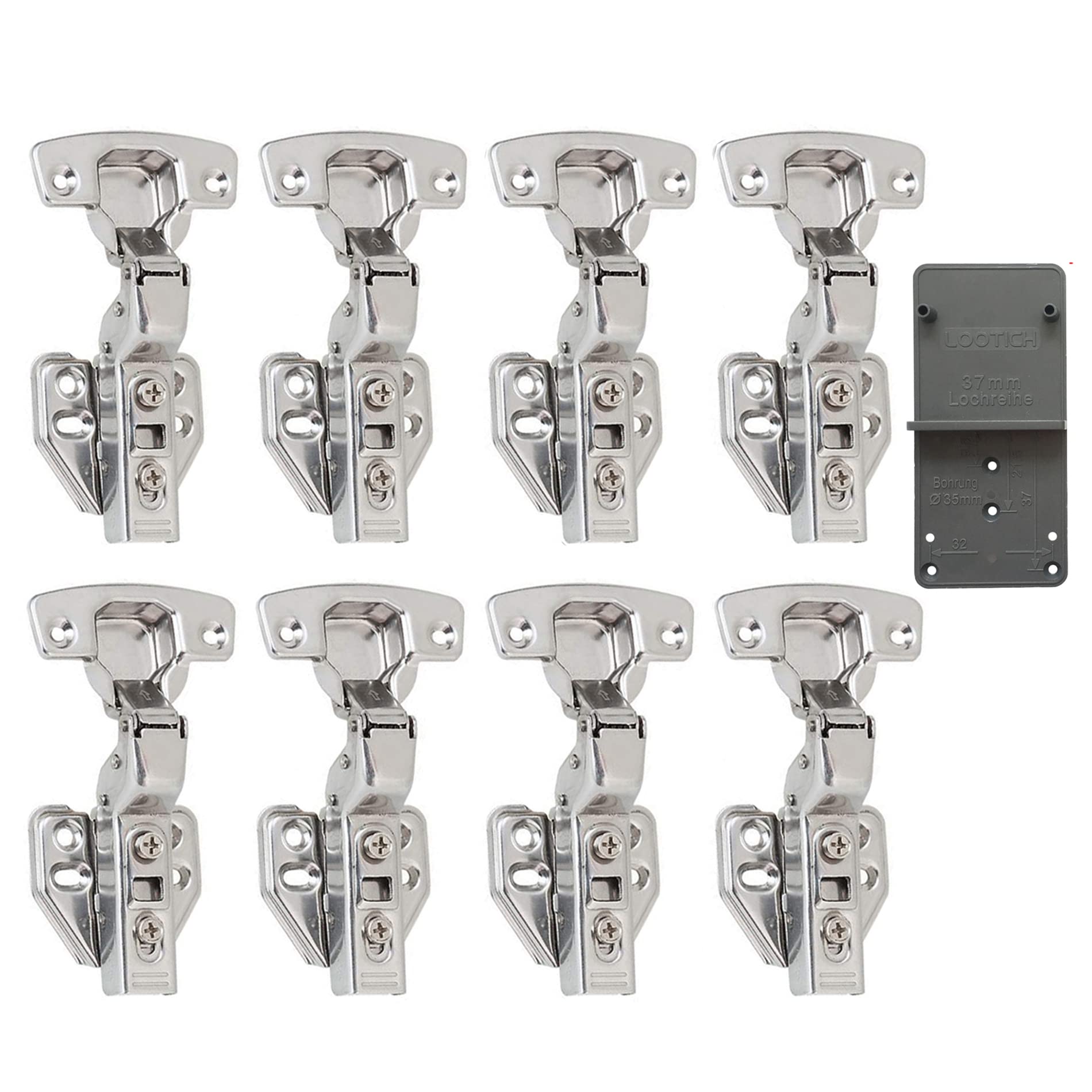 LOOTICH 110 Deg Kitchen Units Concealed Cabinet Door Mute Hinges 35mm Soft Close Inset and Embed Mounting 8 Piece (Include Drilling Jig)