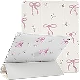 Lovmooful Compatible for iPad 9/8/7 (10.2-Inch,2021/2020/2019 Model,9th/8th/7th Generation) Case with Pencil Holder Cute Bowknot Ribbon with Flower Design Soft TPU Trifold Stand Protective-White&Pink