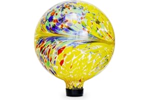 Folytiy Gazing Balls for Garden 10" Glass Outdoor Garden Globe Ball Reflective Gazing Globes Outside Yard Decor (Yellow)