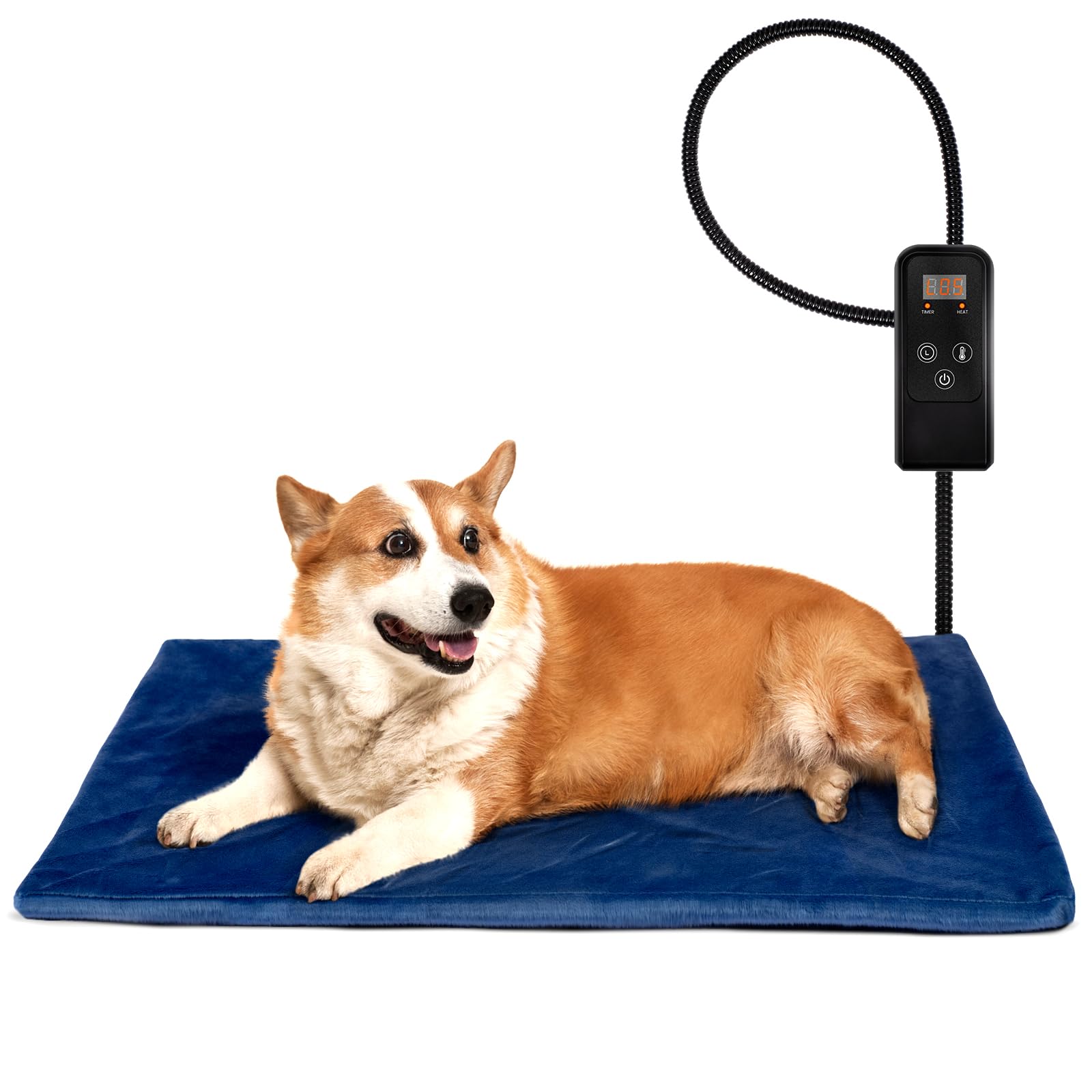 Niubya Pet Heating Pad for Dogs and Cats, Adjustable Temperature and Waterproof Pet Heated Mat with Timer, Electric Heating Pet Bed with Chew Resistant Cord and Soft Washable Cover, 30" x 18" Image