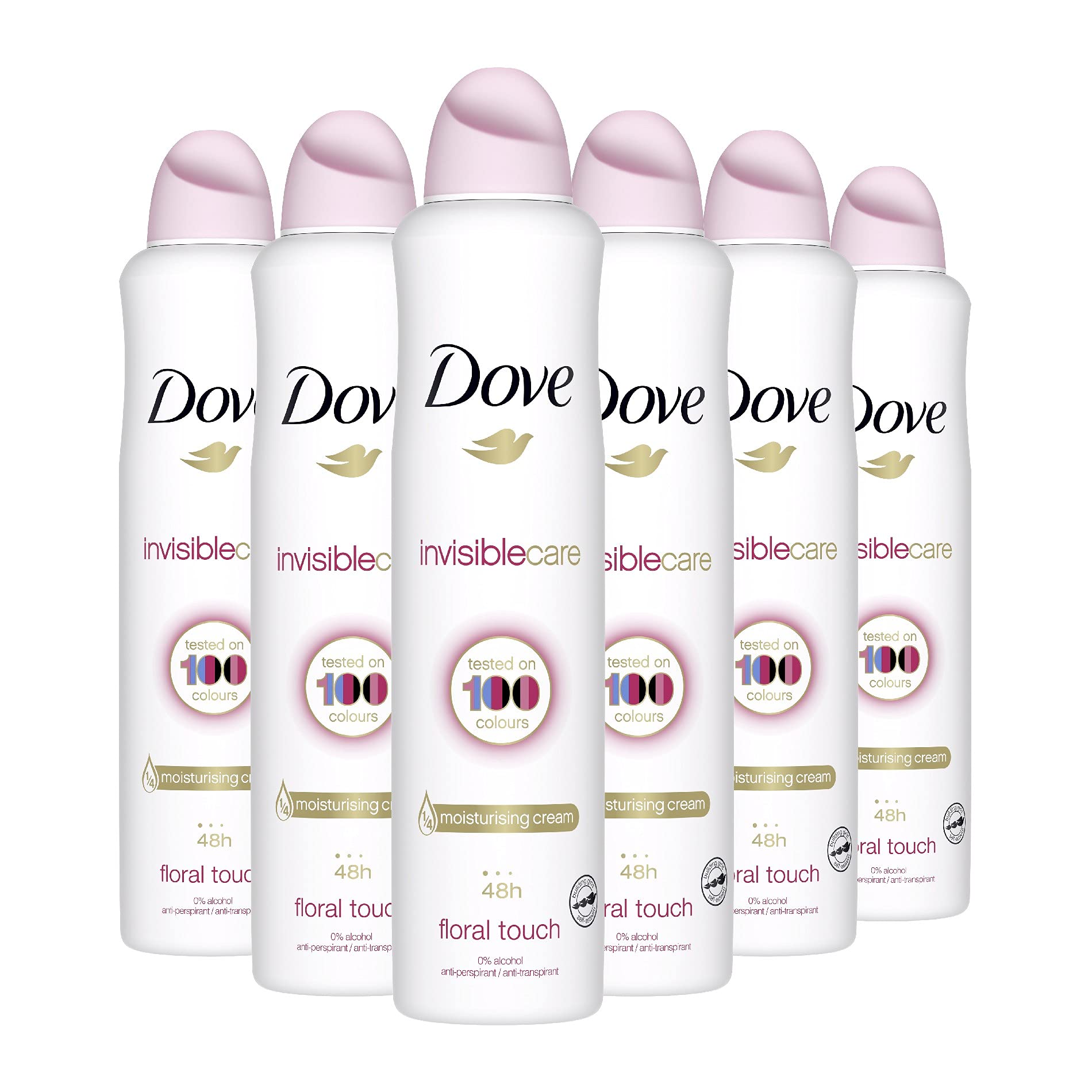 Dove Invisible Care Anti-perspirant Aerosol pack of 6 with ¼ moisturising cream deodorant that leaves no white marks 250 ml