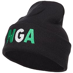 e4Hats.com Nigeria Embroidered Long Beanie - Black