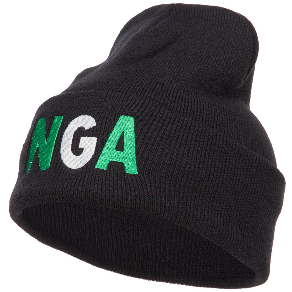 e4Hats.com Nigeria Embroidered Long Beanie - Black