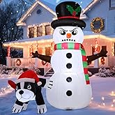 GOOSH 5.4 FT Christmas Inflatables Snowman Outdoor Decorations Funny Snowman with Peeing Husky Dog Blow Up Yard Decor with Built-in LEDs for Holiday Party Yard Garden Lawn