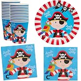 Serabeena Pirate Party Supplies - Birthday Plates and Napkins & Cups for Boys - Durable Pirate Party Plates Set - Disposable Tableware - 72-Piece Pirate Theme Party Supplies, Serves 24