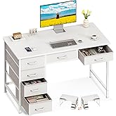 ODK 40 Inch White Computer Desk with 6 Drawers | Small study desk, space saving home office table