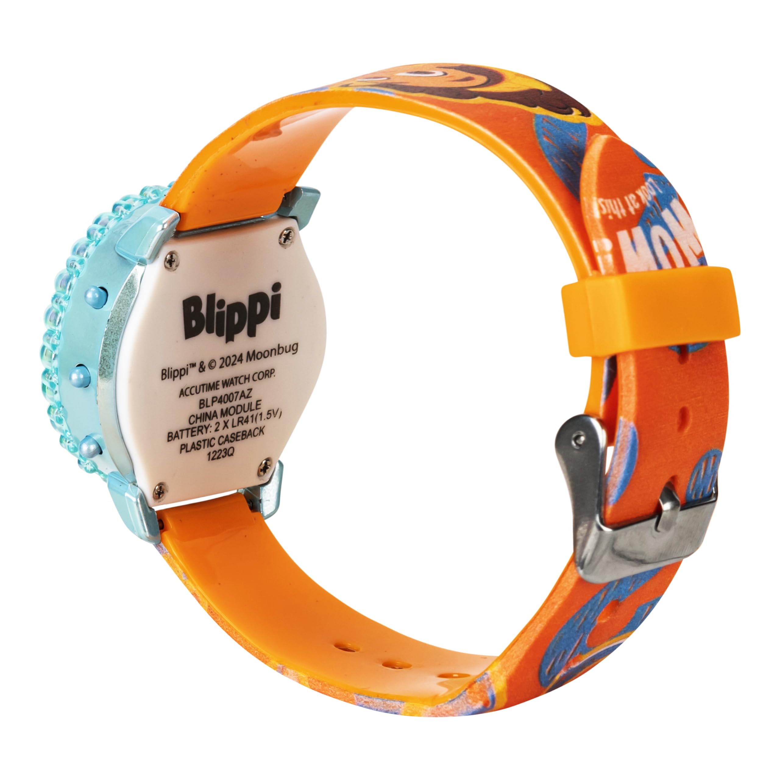 Accutime Blippi Educational LCD Watch for Kids - Flashing LED Lights, Colorful Learning Accessory, Comfortable Strap, with Bonus Gift Tin