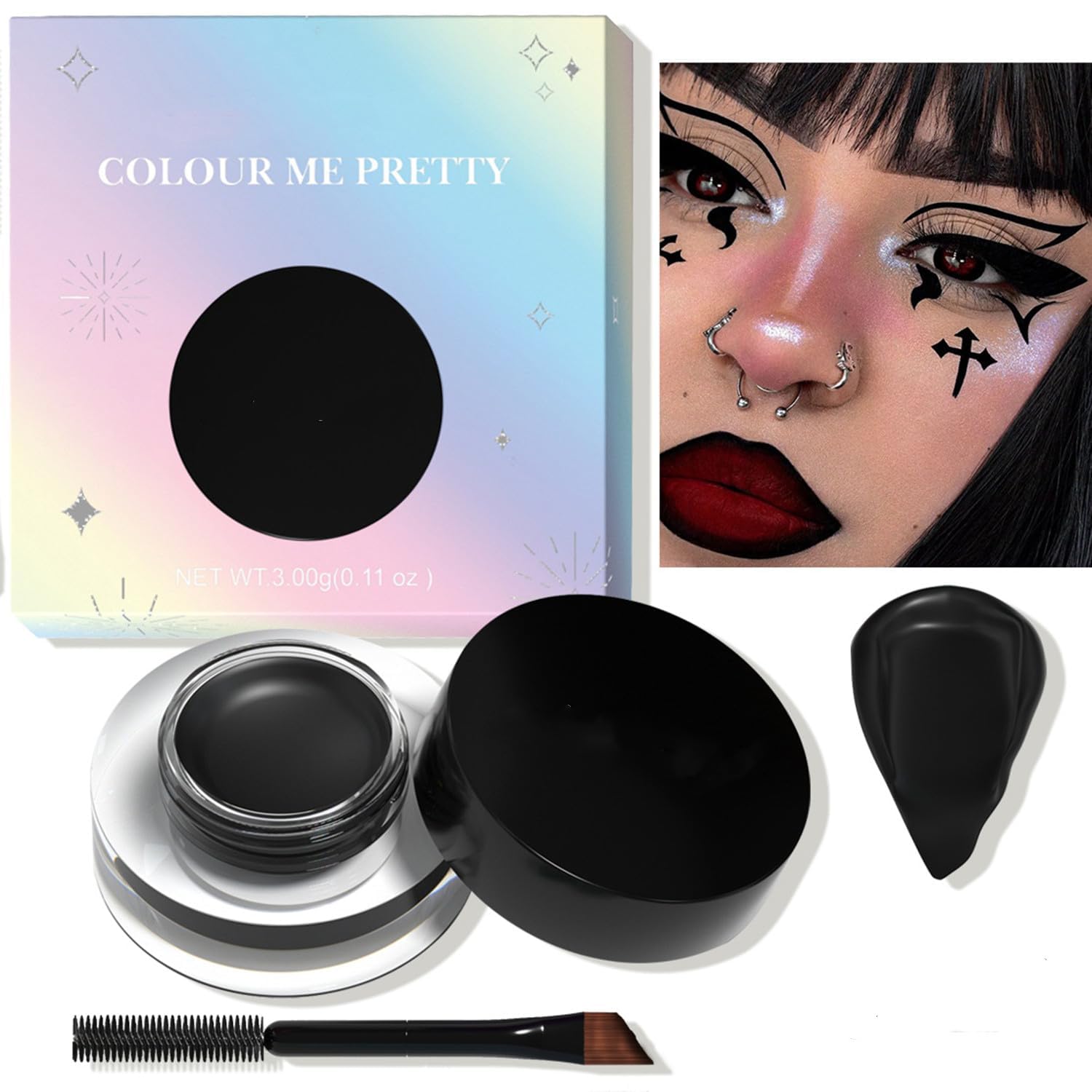 NACGUO 12 Color Eyebrow Pomade Gel Eyeliner Cream Eyeshadow Long Lasting Waterproof Matte Eyebrow Pomade Gel Eyeliner Eyeshadow with Brush for Daily or Cosplay (Black)