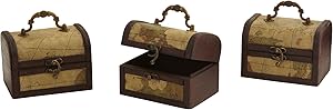 Nearly Natural Decorative Trunk Chests with Map Design, Brown, Set of 3