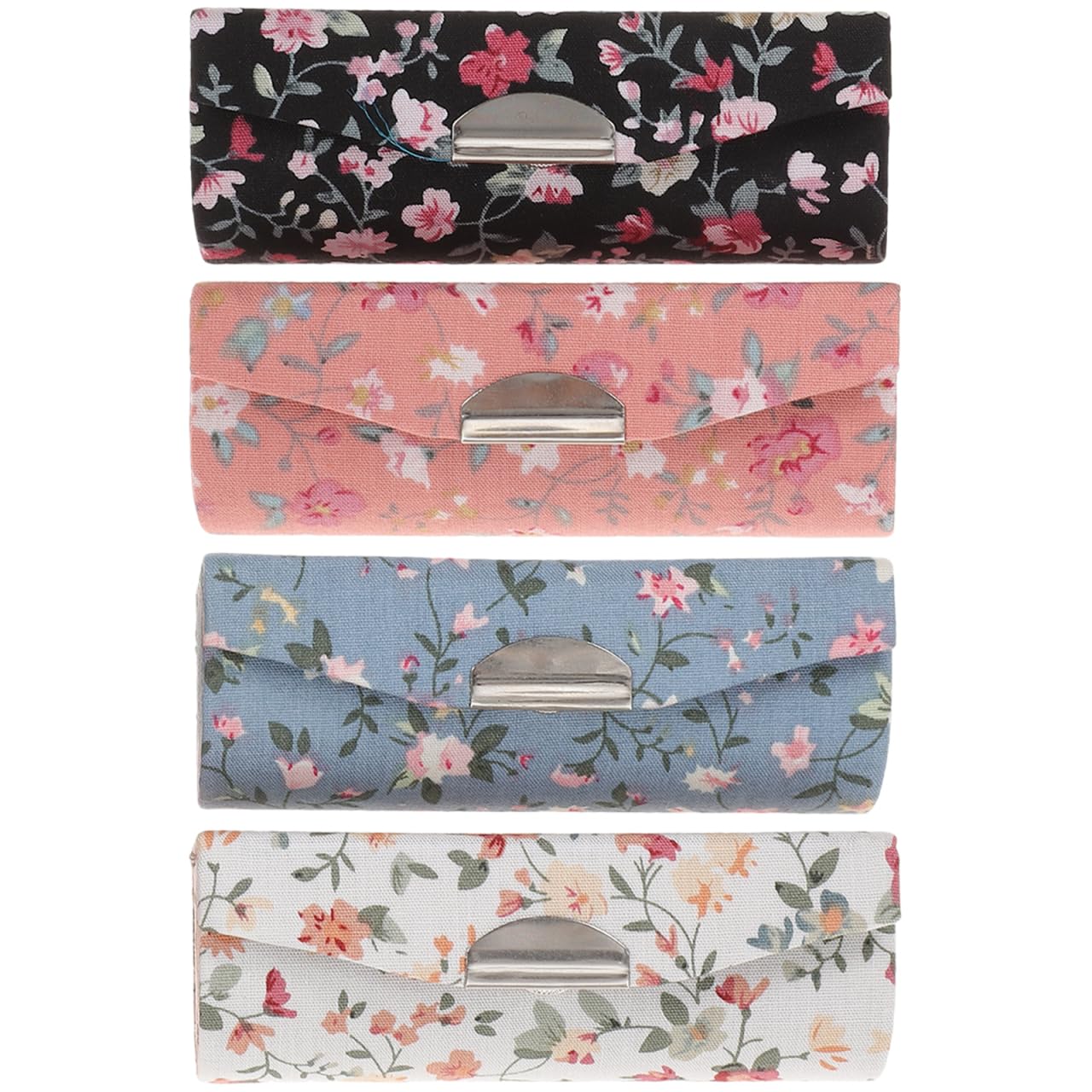 minkissy 4PCS Flower Pattern Lipstick Case Portable Lipstick Case with Mirror Vintage Holders (Black/White/Blue/Pink)