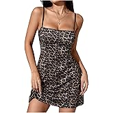 SHENHE Women's Leopard Dress Spaghetti Strap Animal Print A Line Flare Mini Cami Dress