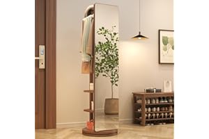 KASLANDI Rotaty Full Length Mirror, 70"x16",Unique Solid Wood Oversized Floor Mirror with Coat Rack, Full Body Mirror for Bedroom,Entryway,Living Room (Walnut)
