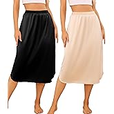 Wikoan 2 Pack Half Slip for Under Dresses Lace Long Satin Underskirt Women's Half Slip Anti Static Skirt Extender S-3XL