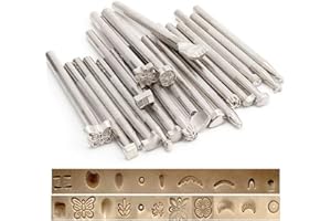 Techson 20PCS Leather Stamping Tools, Different Shape Saddle Making Stamp Punch Set, Manual Carved Embossing Hammer Kit
