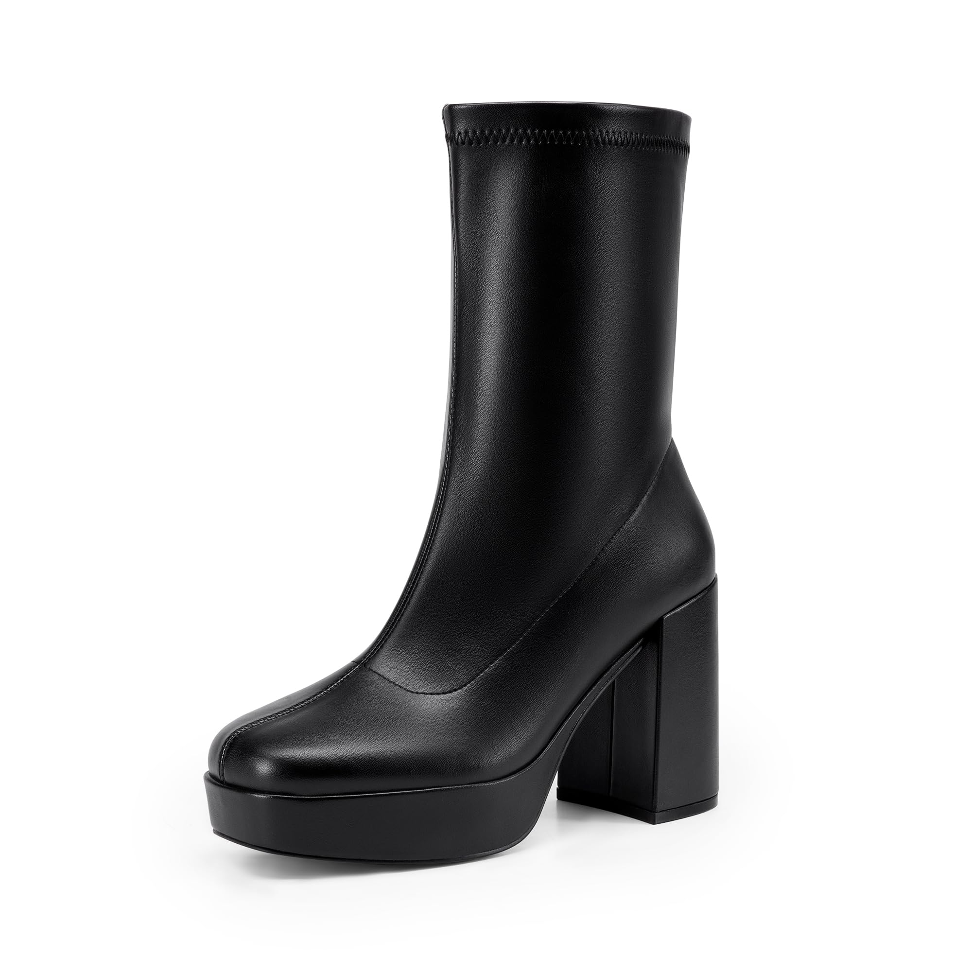 DREAM PAIRS Women's Mid Calf Gogo Boots Platform High Chunky Block Heel ...