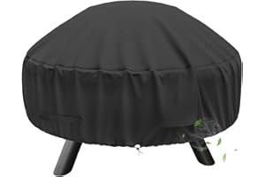 SHINESTAR Round Fire Pit Cover for 22-32 Inch Fire Pit - Waterproof and Windproof, with Straps and Built-in Vents, 32 Dia x 13.5 H, Black