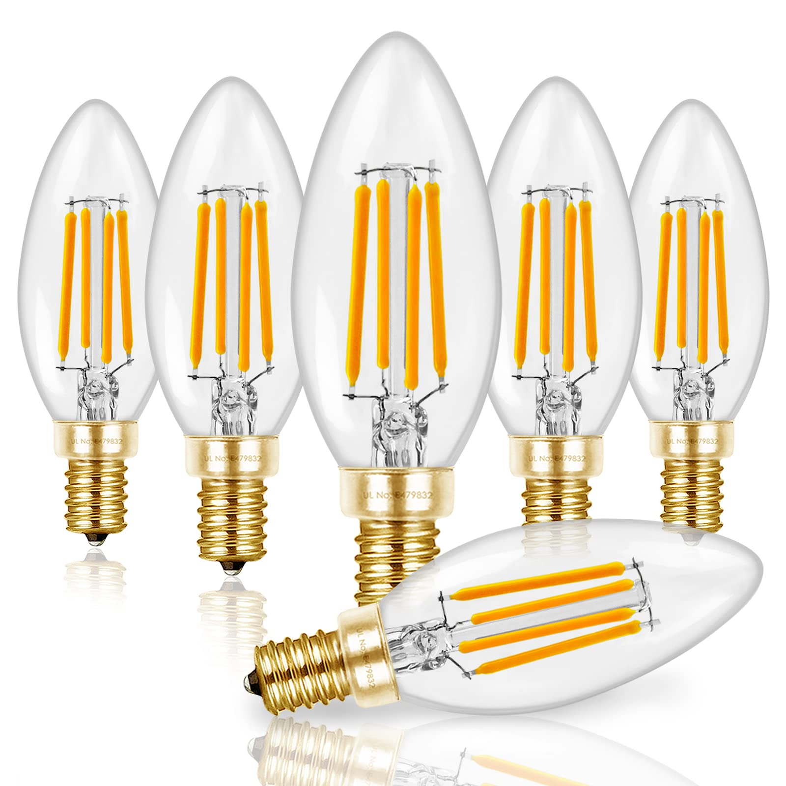 Photo 1 of (ONLY 2) ***PARTS ONLY***Hizashi E12 LED Bulb Dimmable 60W Equivalent, Chandelier Light Bulbs Soft White 2700K, Candelabra Light Bulbs 90+CRI 6W 550LM B11 LED Candle Bulb with Candelabra Base, UL Listed, 6 Pack