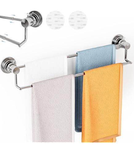 Double Towel Bar With Adjustable Length – Heavy-Duty Suction Cup Holder, No-Drill Removable Rack For Bathroom, Kitchen, Laundry (Gray, 60/100cm)