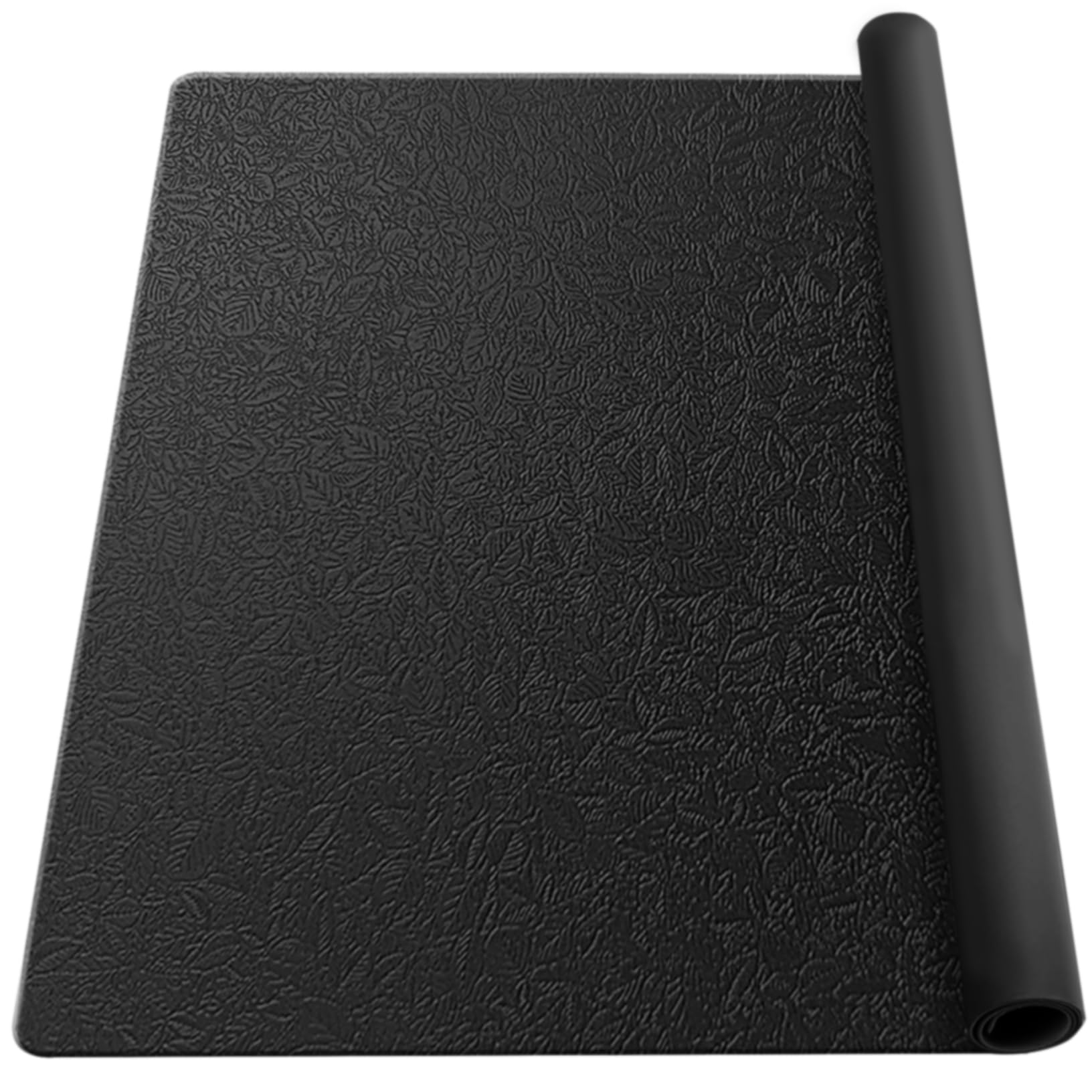 YUNJUER Large Silicone Mat for Worktops Protector, 2MM Thick Heat Resistant 230℃, Non-Slip Leaf Pattern Design, Multipurpose for Painting Art, Resin Craft, Kitchen Table, Drawing, 60 x 40 CM, Black