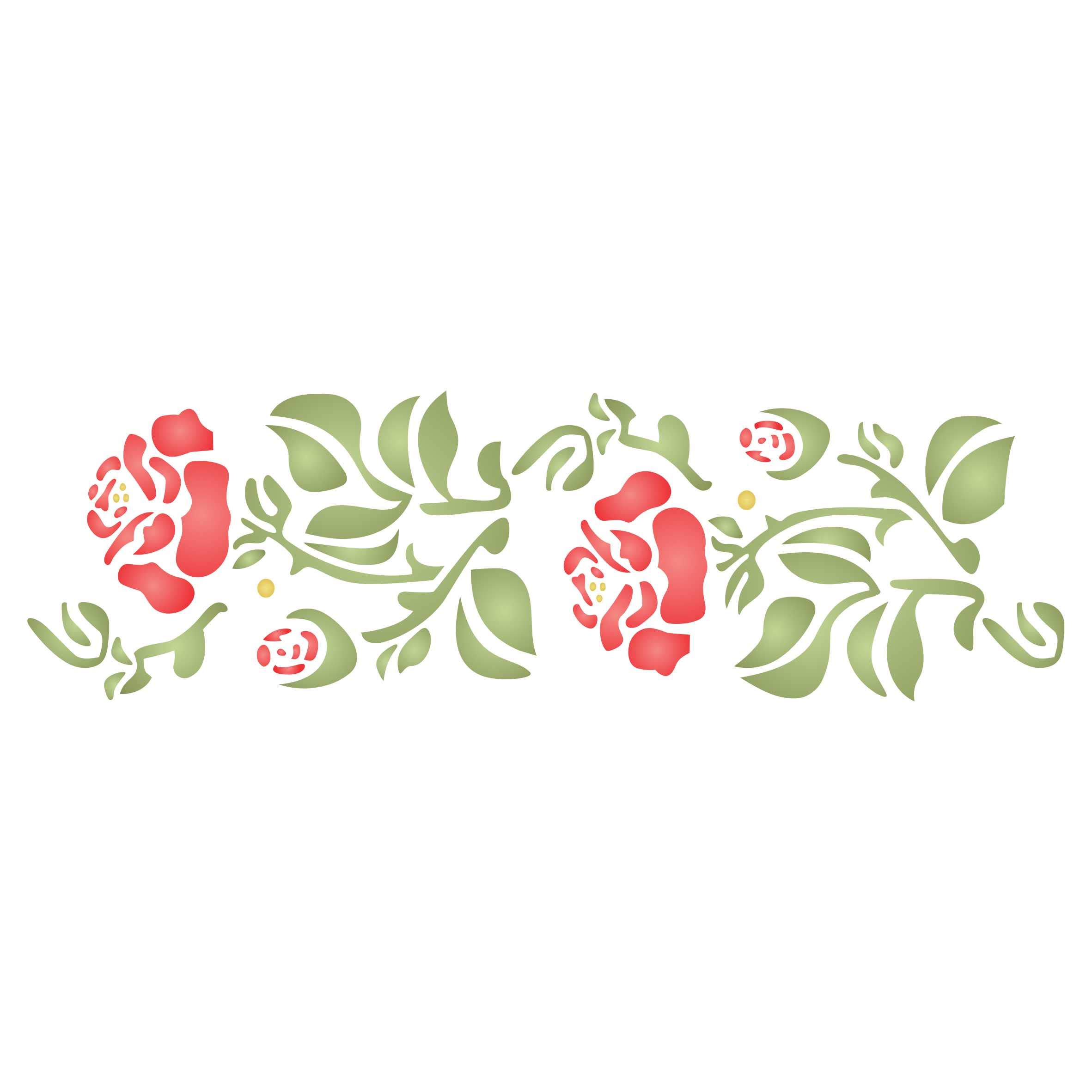 Naïve Rose Border Stencil, 38.10 x 11.43 cm (M) - Naïve Border Rose Flower Stencils Template for Painting