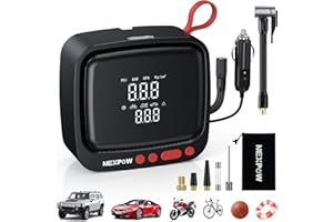 NEXPOW Tire Inflator Portable Air Compressor 150PSI 12V DC Air Pump with Dual Digital Pressure Gauge & Auto Shut-Off, Air Compressor Portable with LED Light for Car, Motorcycle, Bicycle, Ball and More