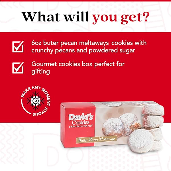 DAVID’S COOKIES GOURMET BUTTER PECAN MELTAWAY SINGLES – GOURMET COOKIE SNACKS WITH CRUNCHY PECANS AND POWDERED SUGAR – PURE CREAMY BUTTER RECIPE – DELICIOUS HEAVENLY FLAVORS FOOD GIFT (6 OZ)